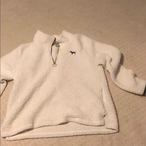 White fuzzy quarter zip Sherpa